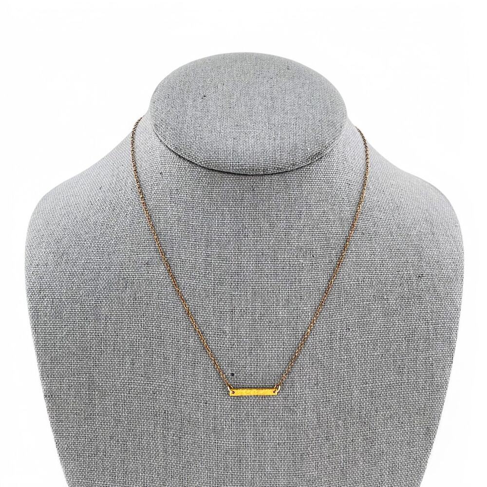 Gorjana Dainty Textured Bar Pendant Necklace 14K Gold Filled 16 Inch